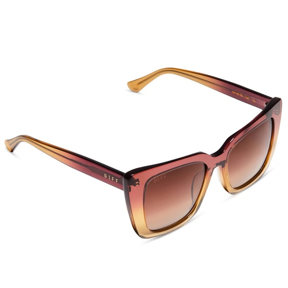 DIFF Lizzy Sunglasses Clayton Ombre Frame Brown Gradient Lenses Oversized Cateye - Picture 3 of 10